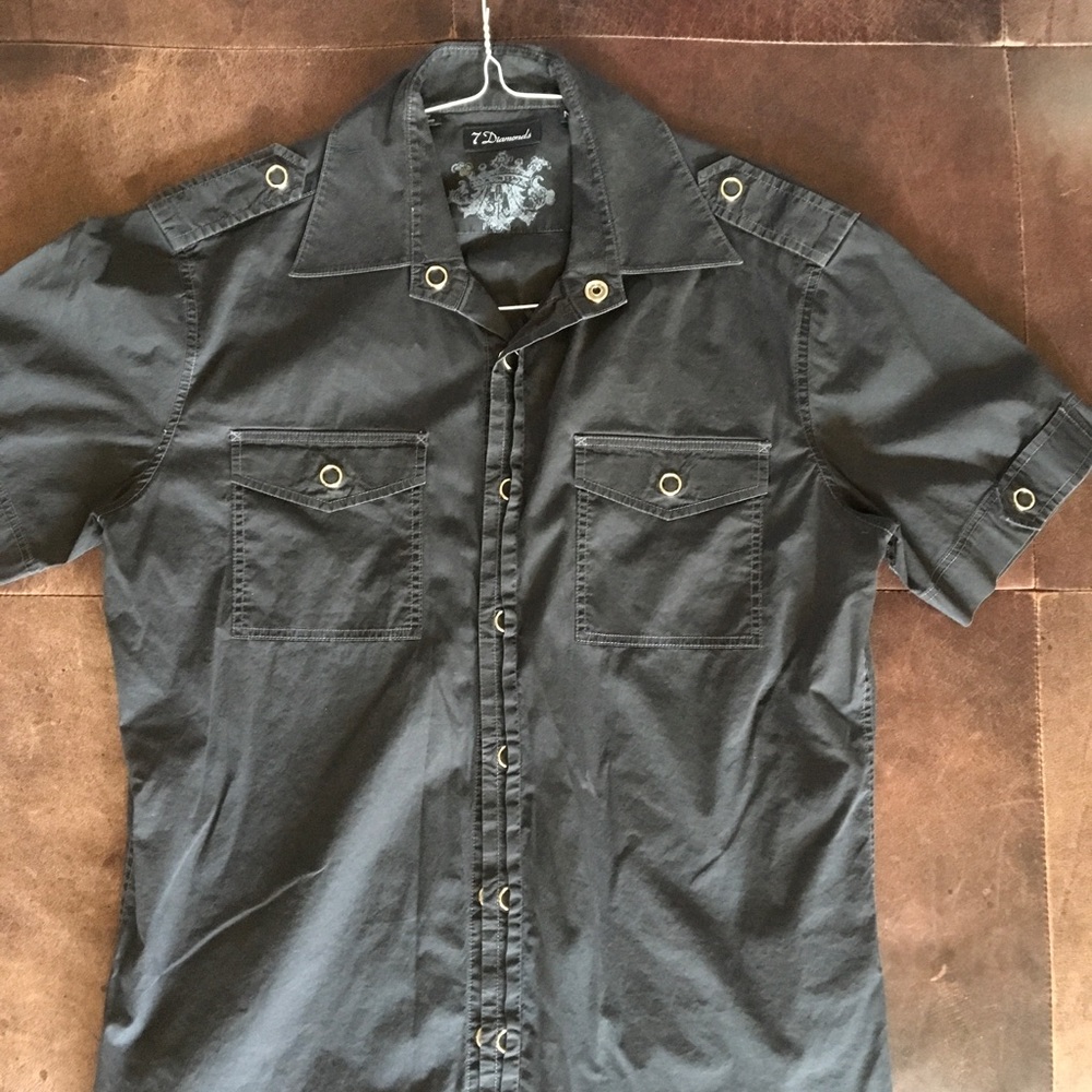 7 Diamonds Black Short Sleeve Button Down